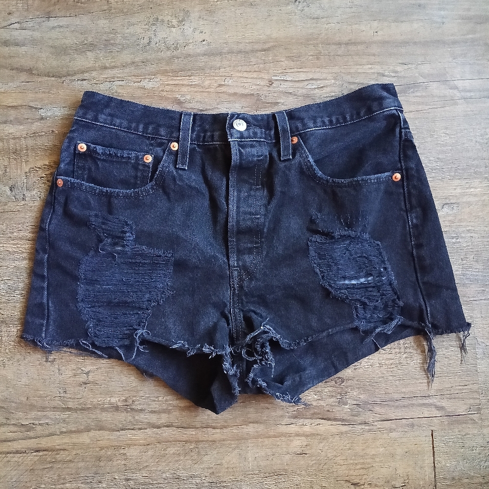 Levi's 501 Black Distressed Jean Shorts Size 30
